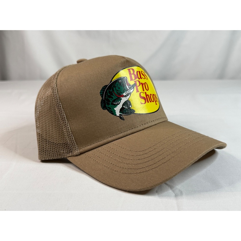 Bass Pro Shops Mesh Trucker Hat Khaki Tan Fishing Logo Snapback Cap NEW